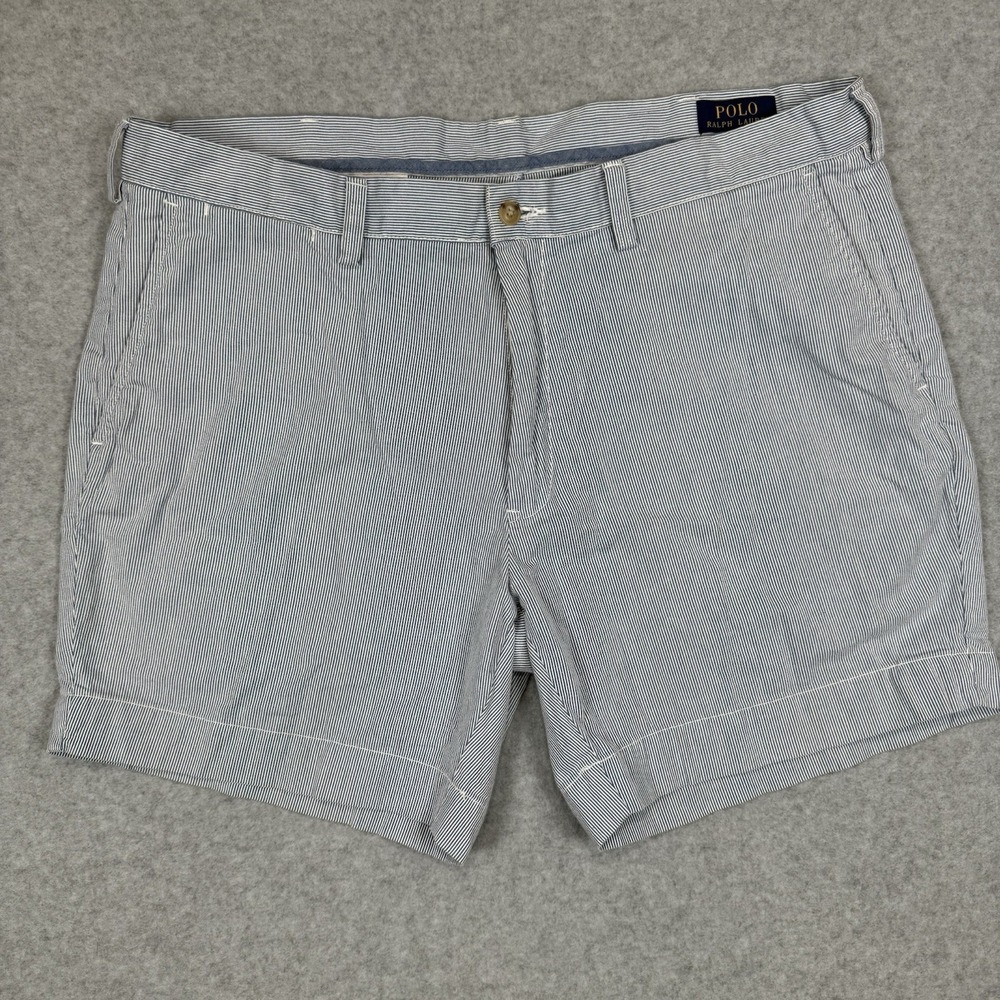 Polo Ralph Lauren Shorts Mens 38 Blue White Striped Classic Fit Chino 6"